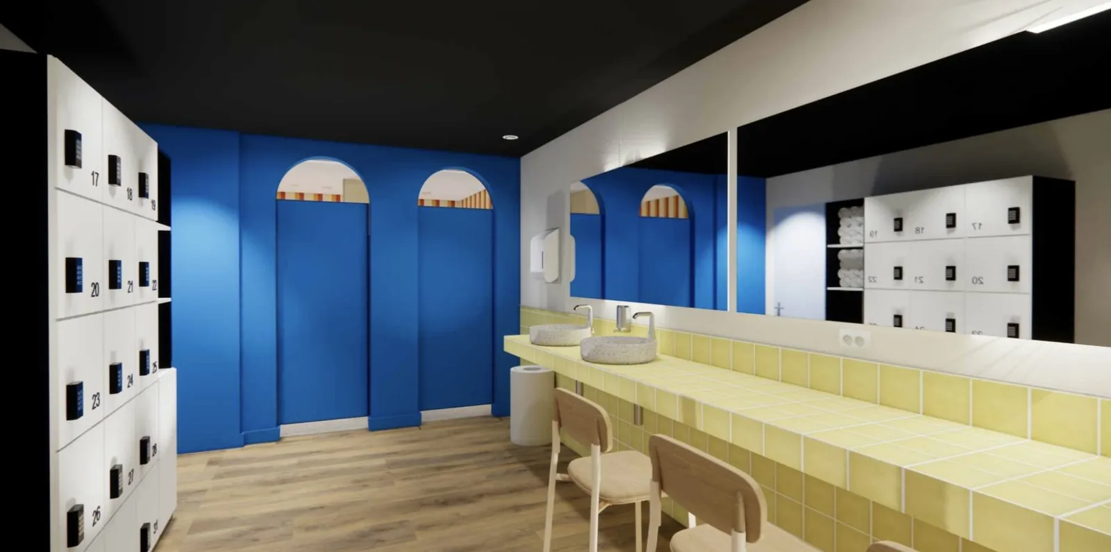 Vestiaires et douches du studio Marcel à Strasbourg